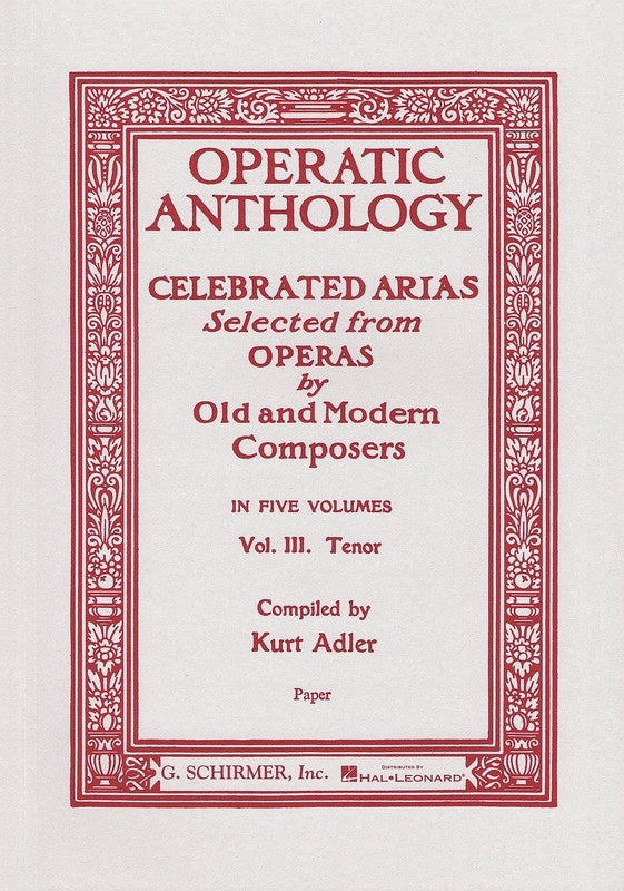 Schirmer - Operatic Anthology Vol 3 Tenor Ed Adler