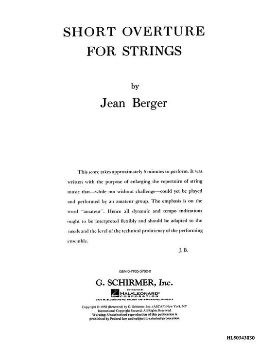 Berger Short Overture Strings Score
