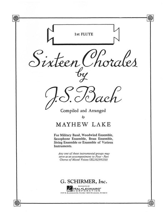 Schirmer - Bach - 16 Chorales Alto Sax 1 Part
