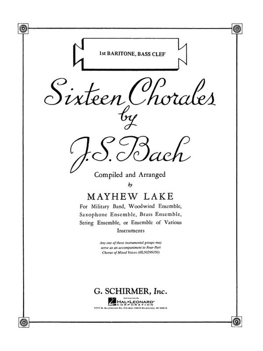 Schirmer - Bach - 16 Chorales Baritone 1 Bass Clef Part