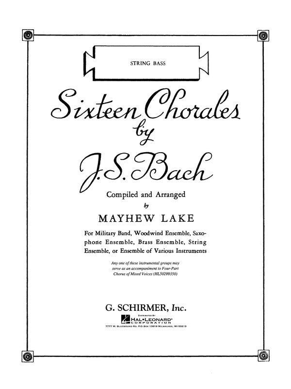 Schirmer - Bach - 16 Chorales Double Bass Part