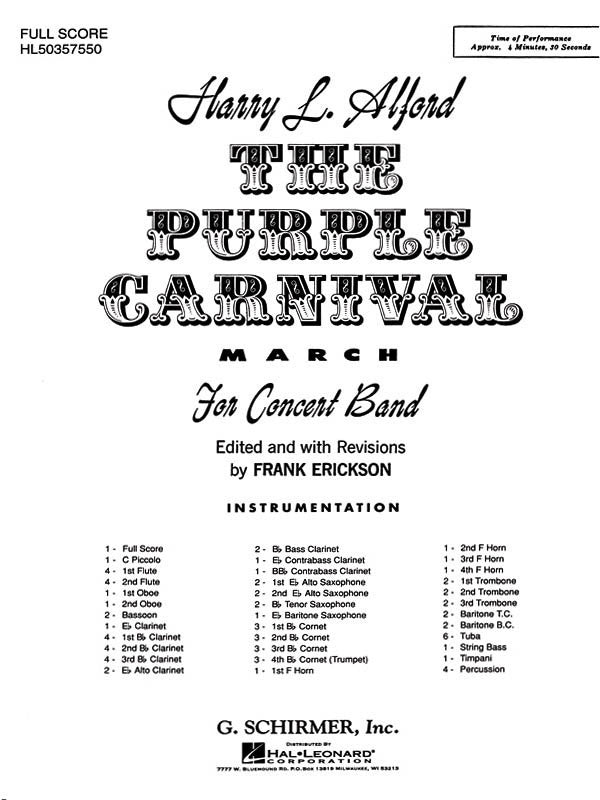 Schirmer - Alford - The Purple Carnival March Concert Band 4-5 Score/Parts