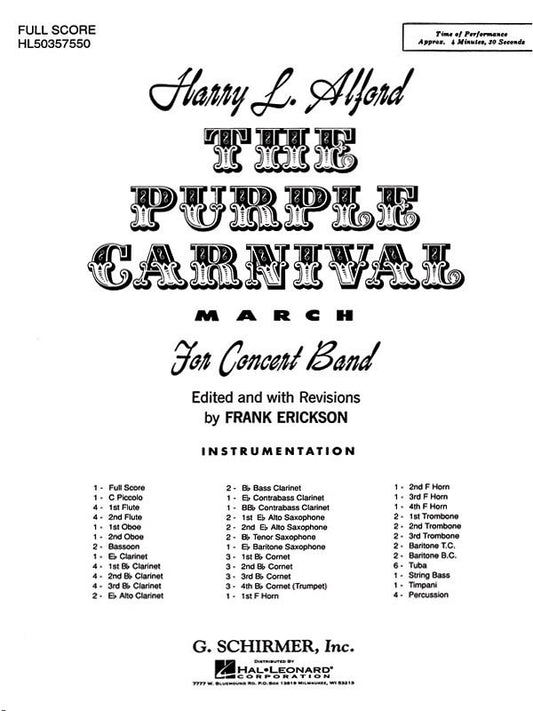 Schirmer - Alford - The Purple Carnival March Concert Band 4-5 Score/Parts