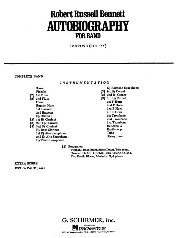 Schirmer - Bennett - Autobiography For Band Part 1 Score/Parts