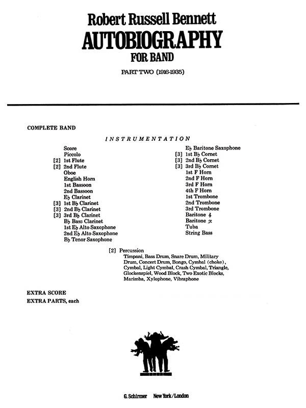 Schirmer - Bennett - Autobiography For Band Part 2 Score/Parts