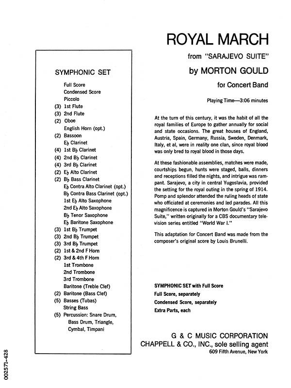 Schirmer - Gould - Royal March Concert Band 4-5 Score/Parts