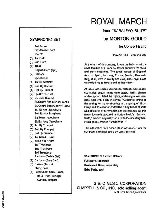 Schirmer - Gould - Royal March Concert Band 4-5 Score/Parts