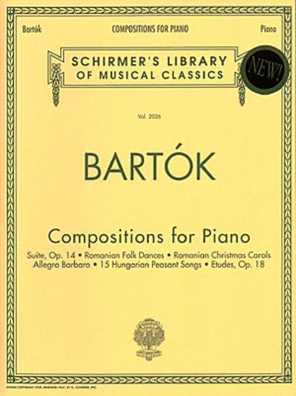 Bartok - Compositions for Piano, G. Schirmer, 88 Pages, Includes 'Allegro Barbaro' and 5 Advanced Folk-Based Pieces