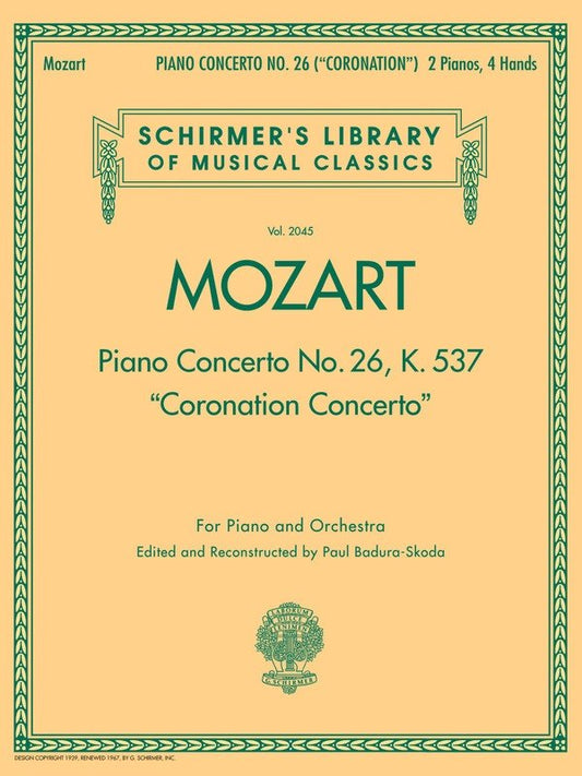 Mozart Piano Concerto No. 26 K 537 for Two Pianos, Four Hands - G. Schirmer, 72 Pages