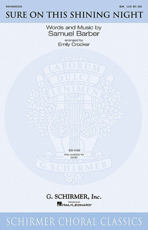 Schirmer - Barber - Sure On This Shining Night SATB