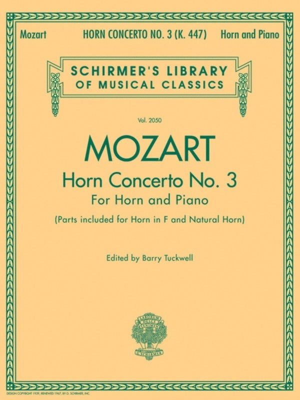 Mozart Concerto N.3 Horn/Piano Ed.Tuckwel Book