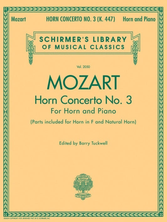 Mozart Concerto N.3 Horn/Piano Ed.Tuckwel Book