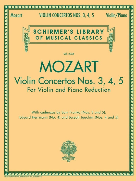 Mozart - Violin Concertos Nos 3/4/5 Violin/Piano (Softcover Book)