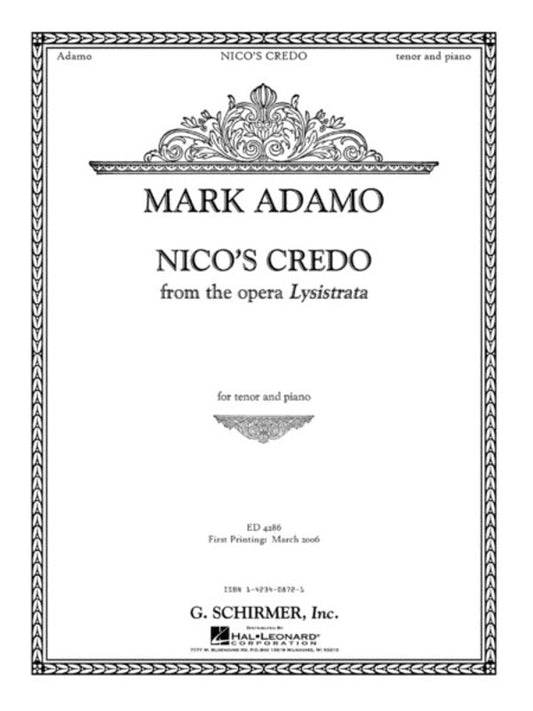 Adamo Nicos Credo(Lysistrata)Sop/Piano