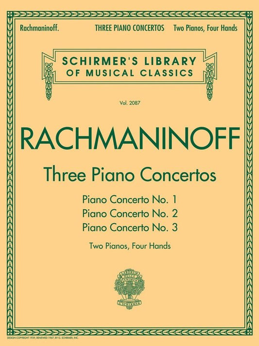 Rachmaninoff - Three Piano Concertos for 2 Pianos 4 Hands, G. Schirmer, Inc., 192 Pages, Schirmer's Library of Musical Classics