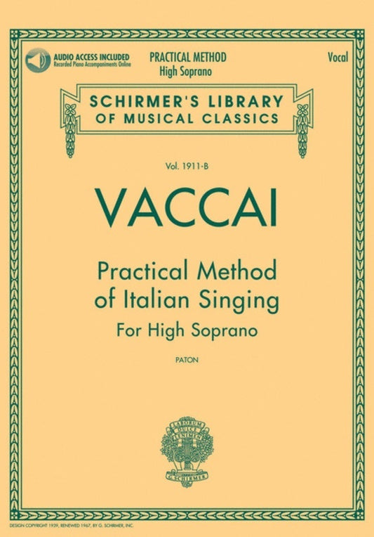 Schirmer - Vaccai - Method Of Italian Singing High Soprano Book/Online Audio
