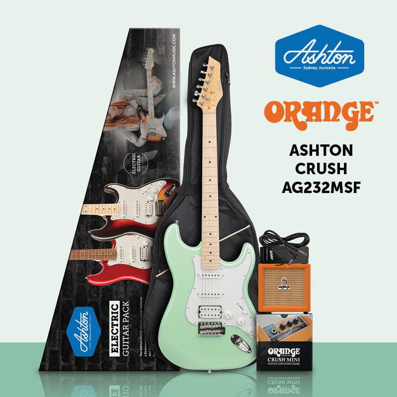 Ashton AG232 Electric Guitar Starter Pack with Orange Crush MINI Amplifier - Metallic Seafoam Green