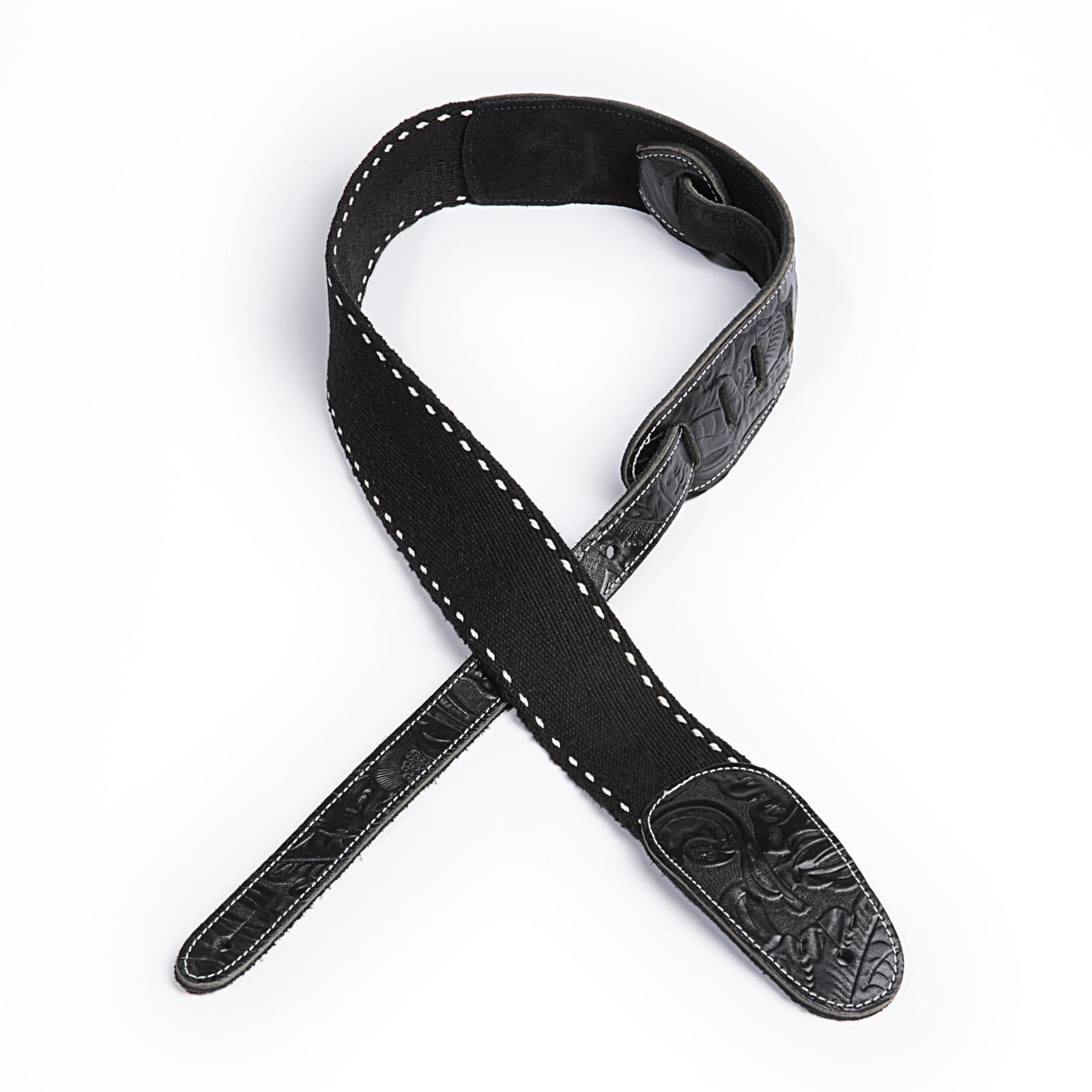 D'Addario 2 Inch Western Leather & Deluxe Cotton Combo Strap - Black