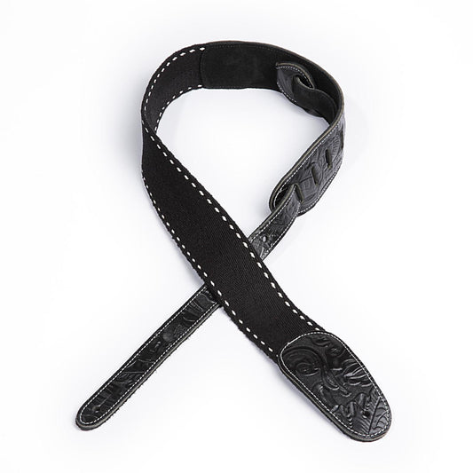 D'Addario 2 Inch Western Leather & Deluxe Cotton Combo Strap - Black