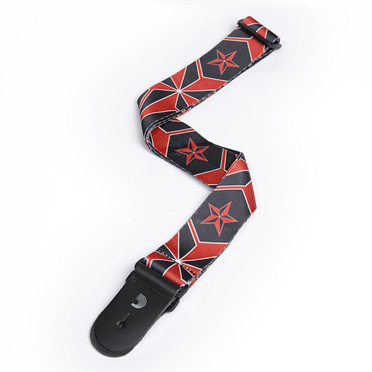 D'Addario 2 Inch Polyester Red & Black Stars Design Guitar Strap