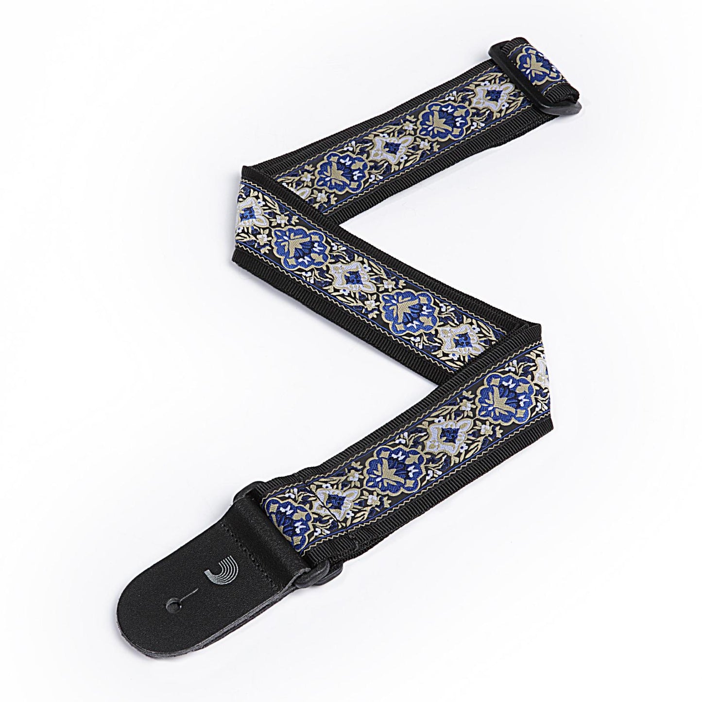 D'Addario 2 Inch Tubular Webbing w/ Blue Jaquard Design Guitar Strap