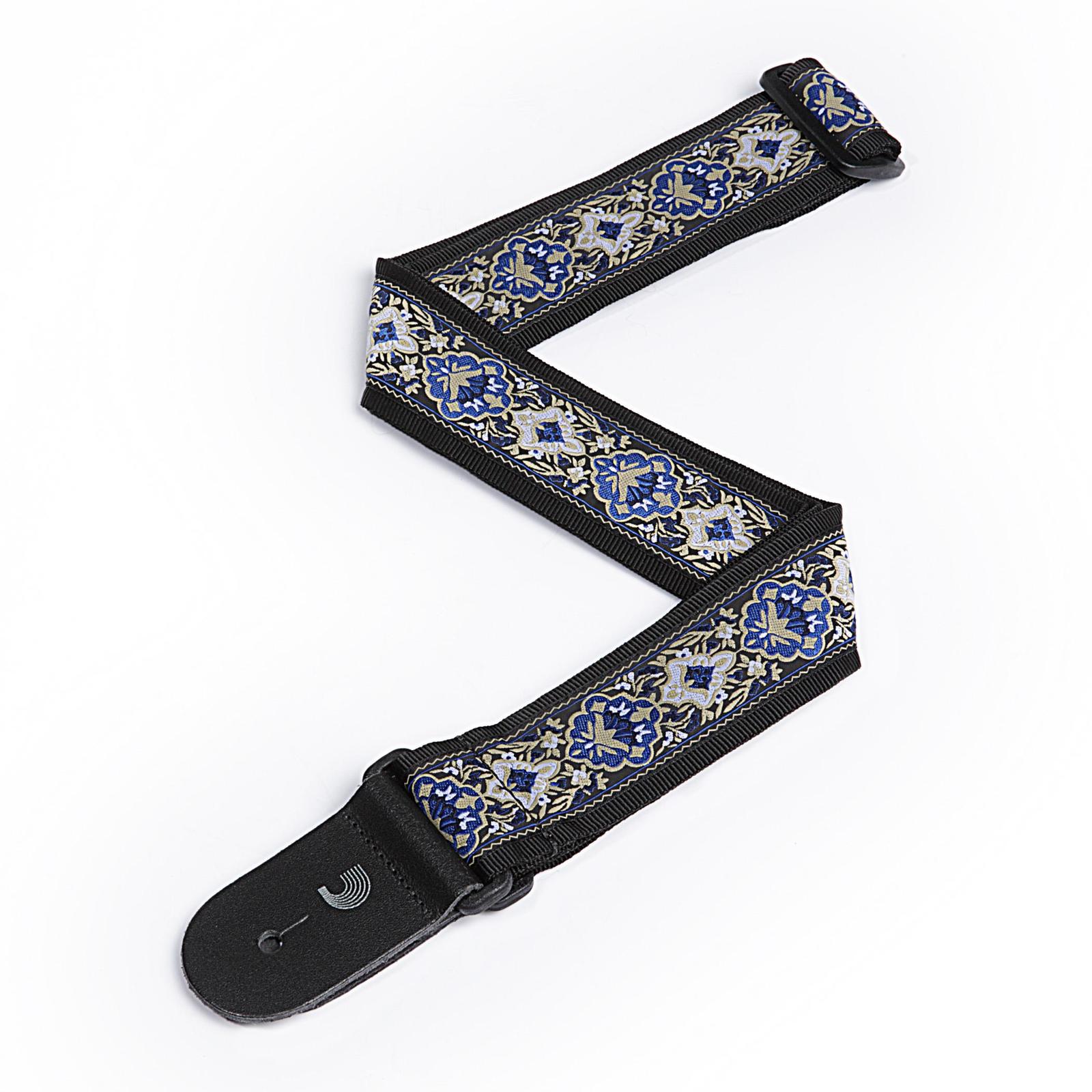 D'Addario 2 Inch Tubular Webbing w/ Blue Jaquard Design Guitar Strap