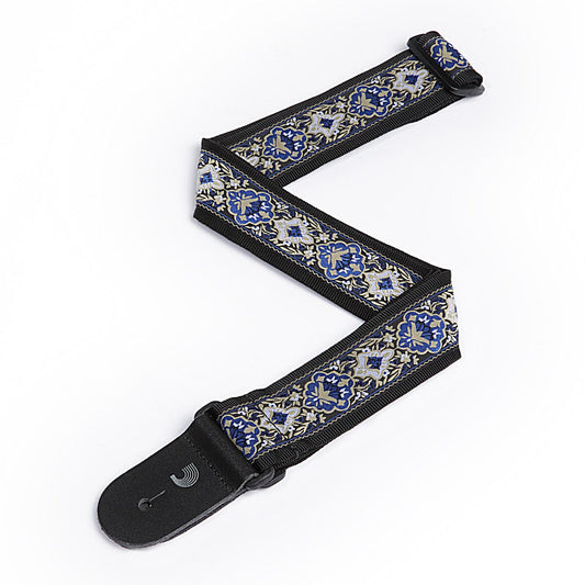 D'Addario 2 Inch Tubular Webbing w/ Blue Jaquard Design Guitar Strap