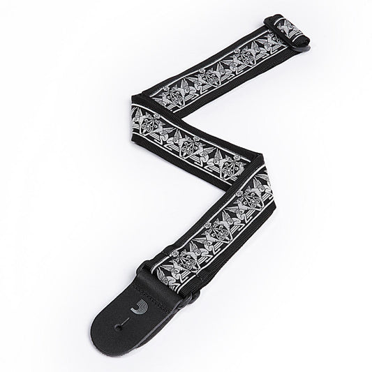 D'Addario 2 Inch Tubular Webbing w/ Grey Jaquard Design Guitar Strap