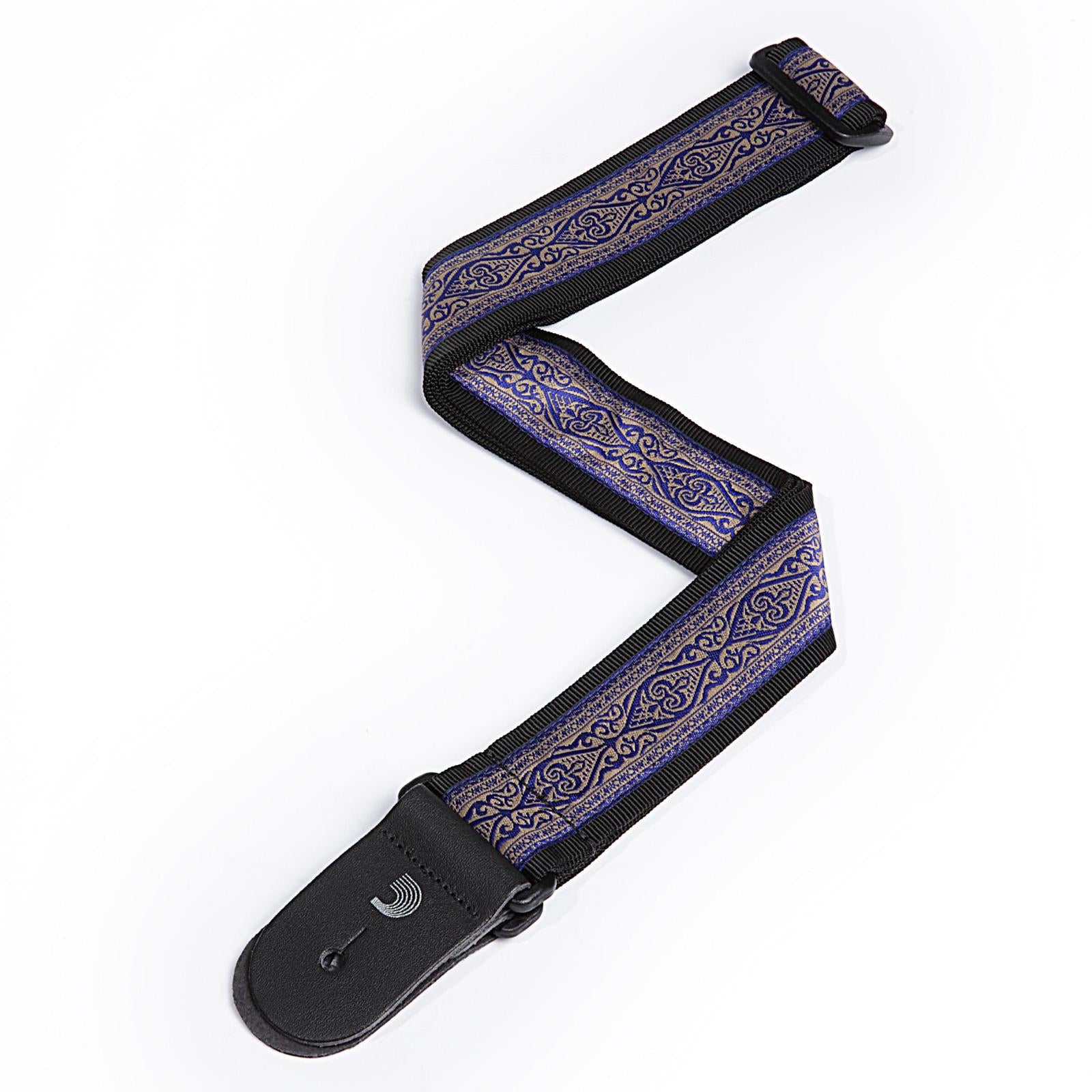 D'Addario 2 Inch Tubular Webbing w/ Navy Jaquard Design Guitar Strap