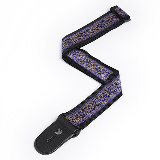 D'Addario 2 Inch Tubular Webbing w/ Navy Jaquard Design Guitar Strap