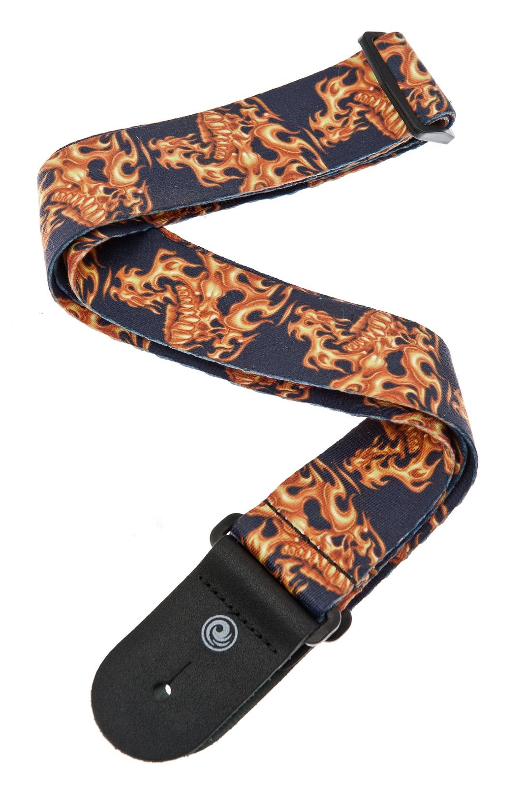 Planet Waves Lethal Threat Guitar Strap, Flaming Skulls