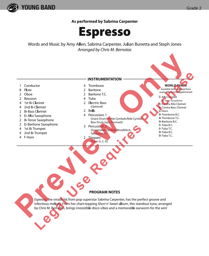 Espresso Concert Band Arrangement Grade 2 Sheet Music — view 2