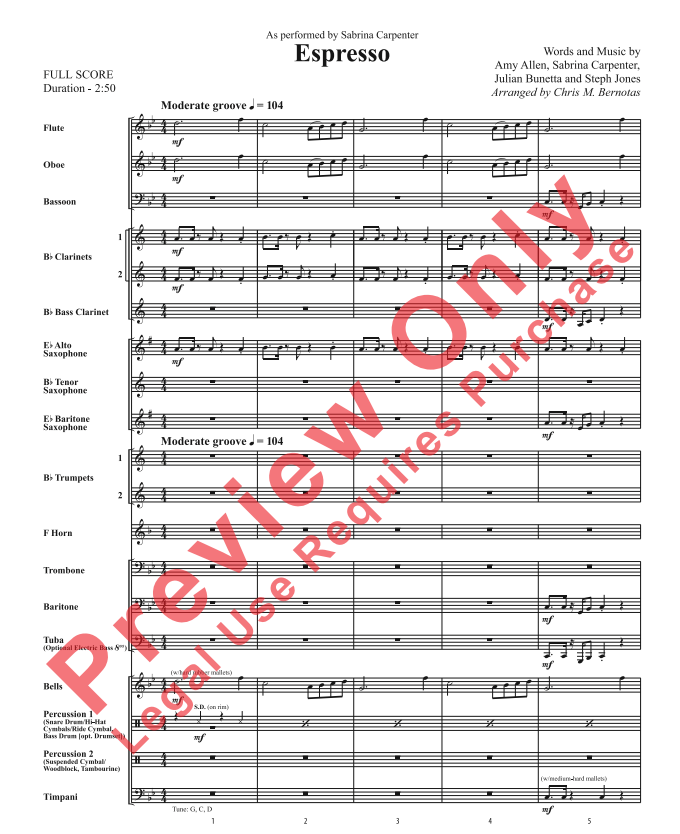 Espresso Concert Band Arrangement Grade 2 Sheet Music — view 3