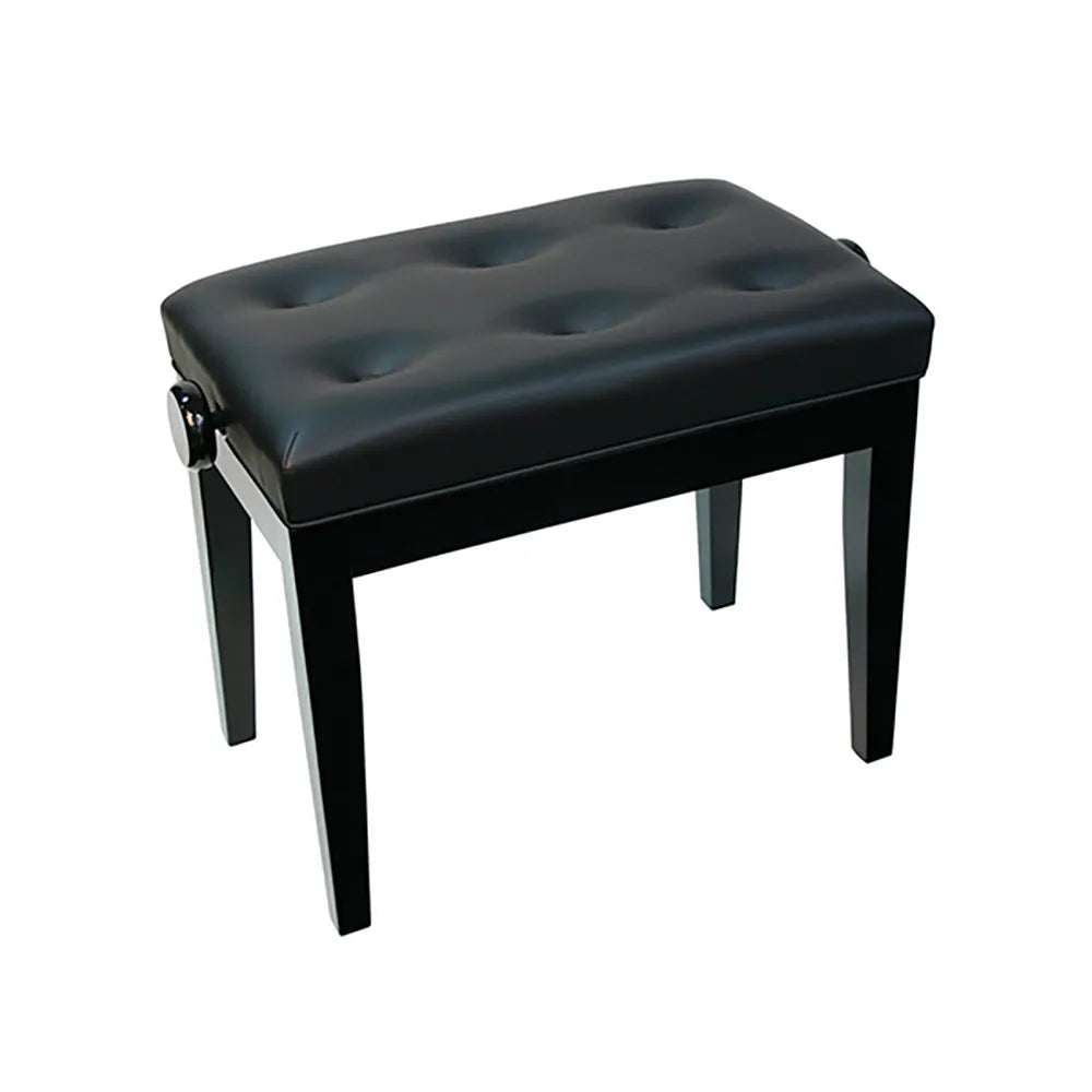 Linley Adjustable Piano Bench with Buttoned Seat - Black Gloss Finish, Leatherette, Height 46-56cm, No Compartment, Easy Assembly