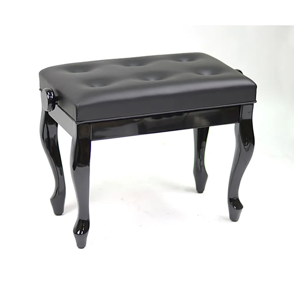 Linley Adjustable Piano Bench with Buttoned Seat and Cabriolet Legs - Black Gloss Finish