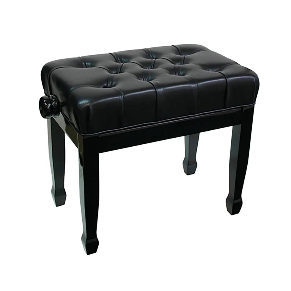 Linley Adjustable Piano Bench with Buttoned Seat and Padded Edge - Black Gloss Finish
