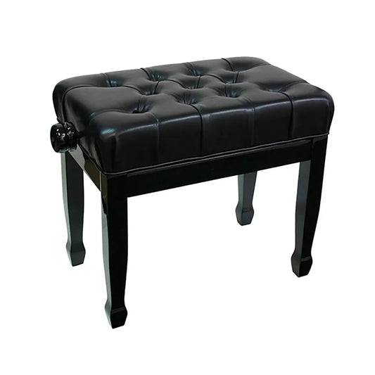 Linley Adjustable Piano Bench with Buttoned Seat and Padded Edge - Black Gloss Finish
