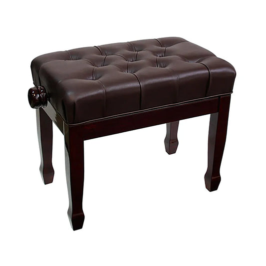 Linley Adjustable Piano Bench with Buttoned Seat - Mahogany, Padded Edge, 47-57cm Height