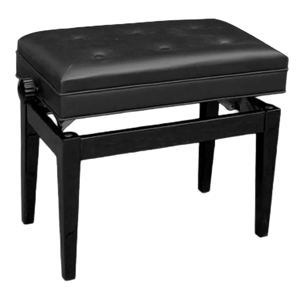 Linley Adjustable Piano Bench with Compartment - Black Leatherette, Height 47-57cm, Quilted Button Seat, Easy Assembly