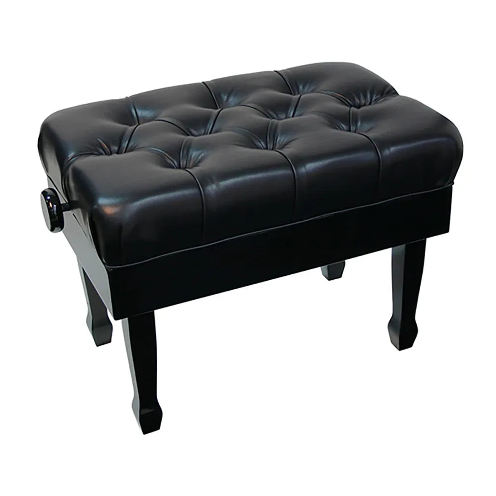 Linley Adjustable Concert Piano Bench with Ultra-Padded Black Buttoned Seat