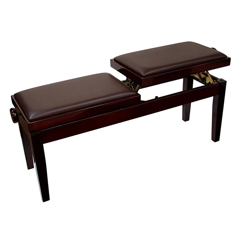 Linley Dual Adjustable Duet Piano Bench - Mahogany Finish, Leatherette Upholstered, 47-56cm Height, Dual Seat Design for Two Players