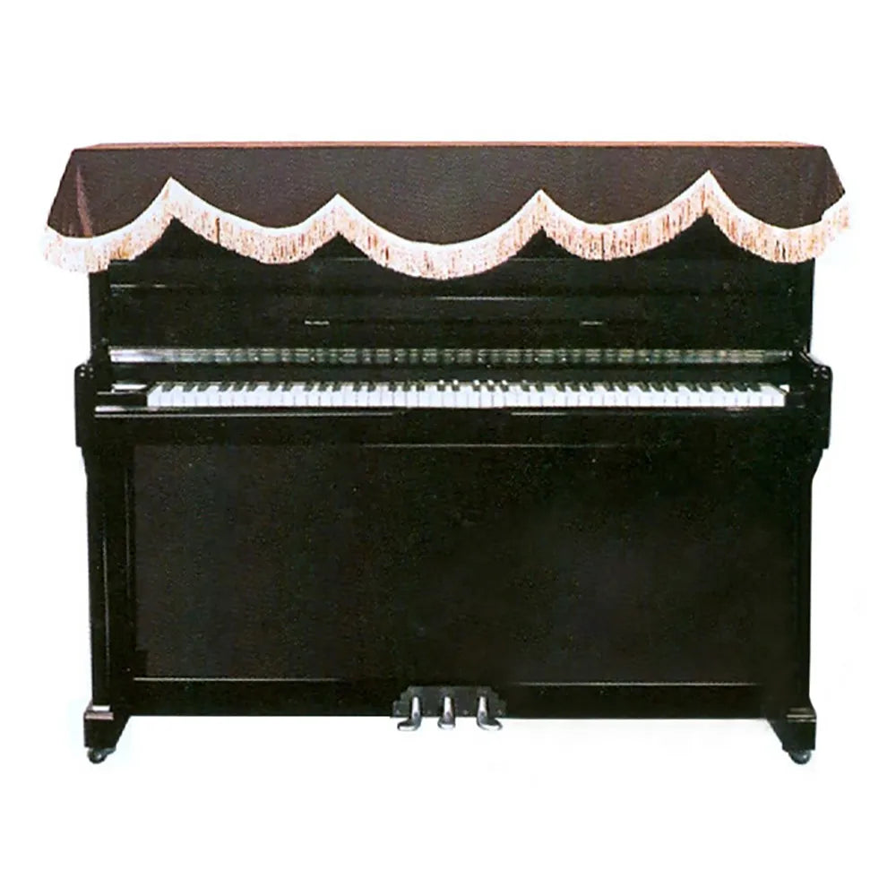 Brown Top Cover for Upright Piano - Decorative Dust Cover with Tasseled Edge