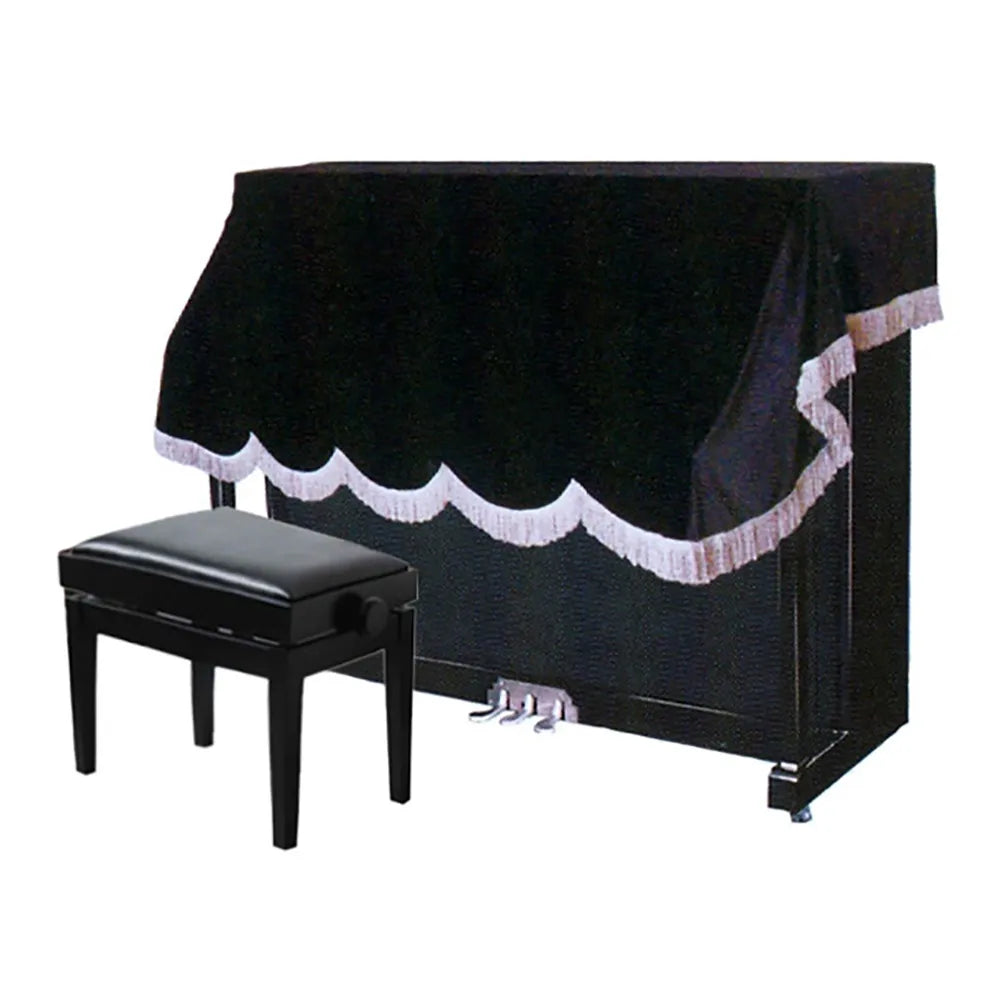 Half Cover for Upright Piano - Black Synthetic Velour, Tasseled Edge, 196 x 140cm