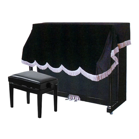 Half Cover for Upright Piano - Black Synthetic Velour, Tasseled Edge, 196 x 140cm