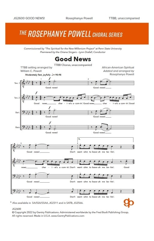 Good News Ttbb A Cappella Octavo