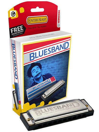 Hohner Enthusiast Series Blues Band Harmonica Key of G, Diatonic, 10 Holes, 20 Brass Reeds, ABS Comb, Stainless Steel Cover Plates