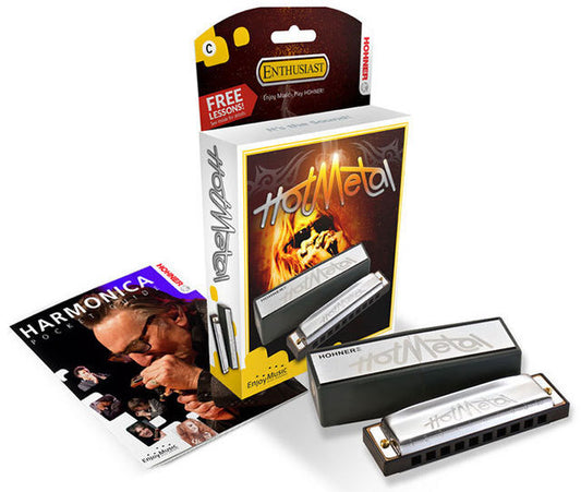 Hohner Enthusiast Series Hot Metal Harmonica Key of G, Diatonic, 10 Holes, 3 Octaves, Brass Reed Plates, Durable ABS Comb, Stainless Steel Cover