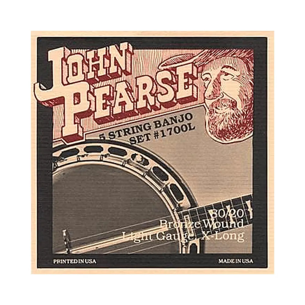 John Pearse 1700L 80/20 Bronze 5-string Banjo Set 9-20 Gauges .009, .010, .013, .020, .009