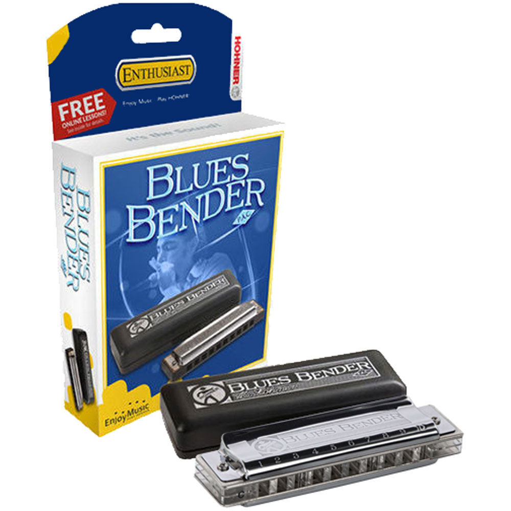 Hohner Blues Bender Harmonica in Key of E - Durable Plastic Comb, 20 Brass Reeds, 10 Holes, 3 Octaves, Stainless Steel Cover Plates