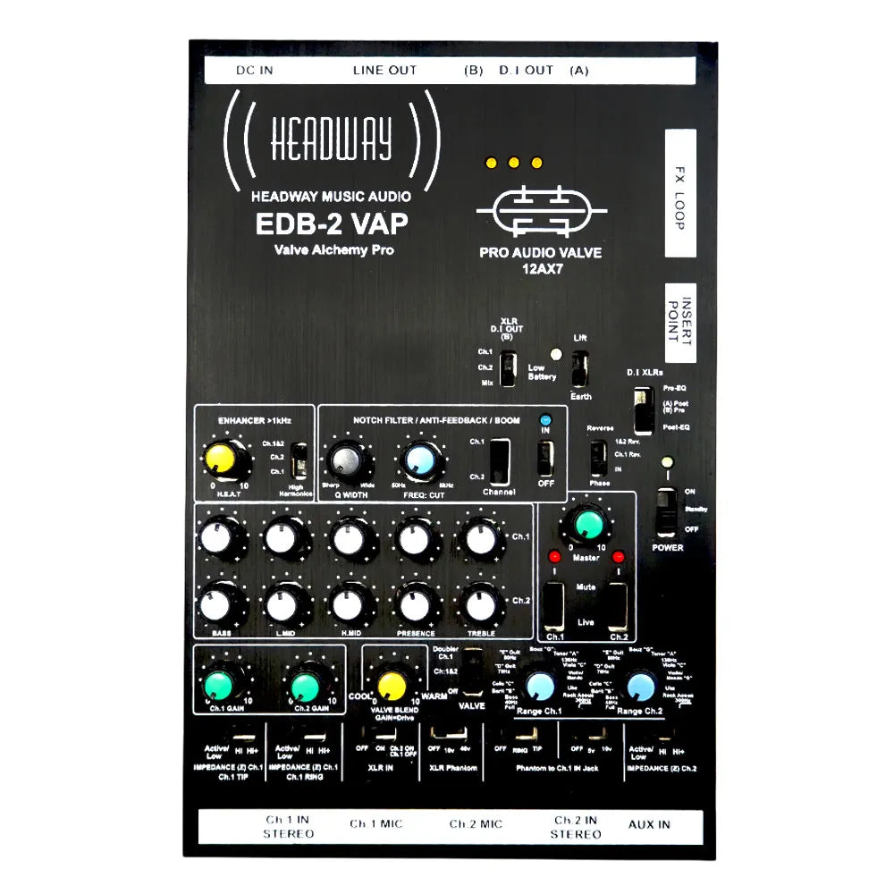 Headway Pro Acoustic Preamp EDB2-VAP with Dual Channel, Valve Circuit, 5-Band EQ, Phantom Power, Anti-Feedback Tools, and USB Charger — view 2